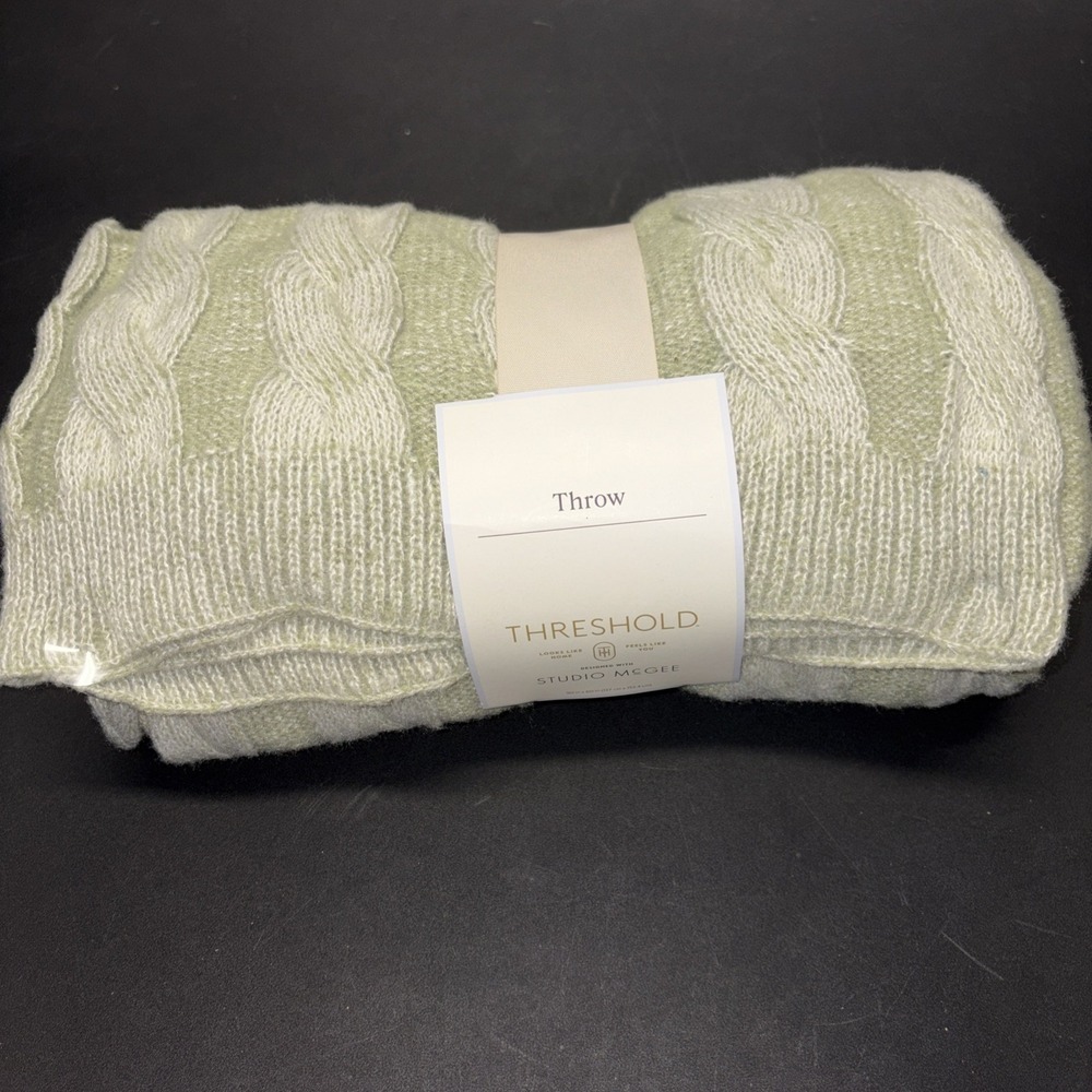 50"x60" Twisted Cable Throw Blanket Green and Cream - Threshold designed with